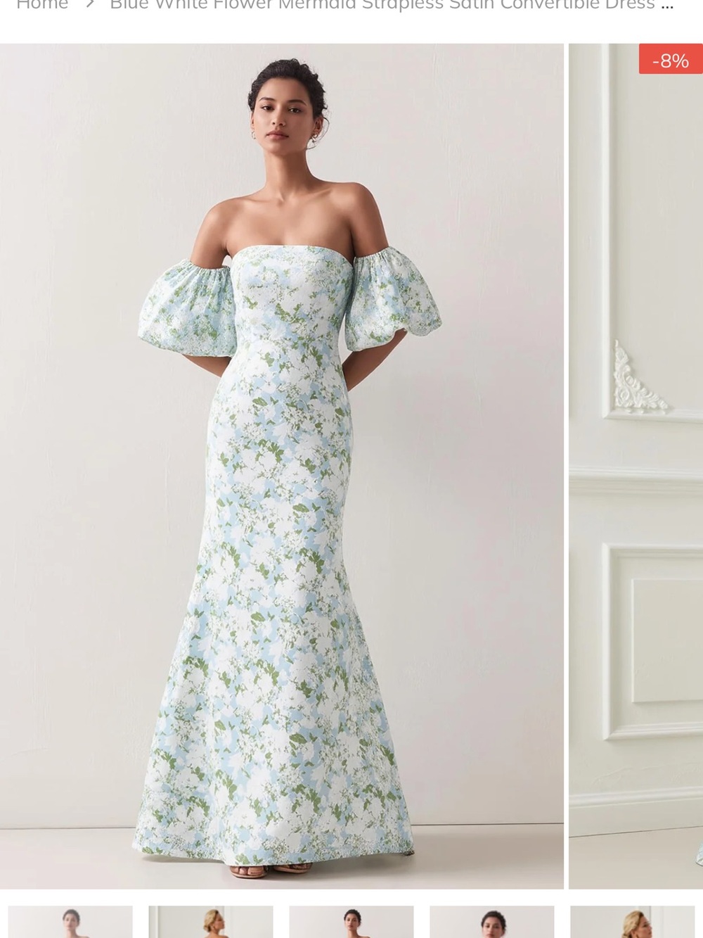 Wedtrend blue white flower strapless bridesmaids dress
